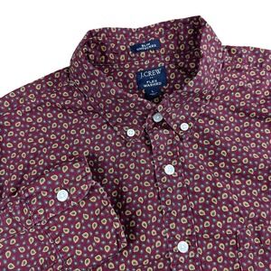 J.Crew Flex Washed Slim Untucked Shirt Burgundy Paisley Print Mens Large L *READ